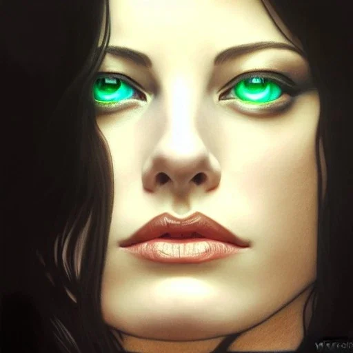 Epic Drawing of a Photorealistic dramatic hyperrealistic Liv Tyler,Crystal green eyes , elegant, with emerarld necklace, by WLOP, Artgerm ,Greg Rutkowski, Alphonse Mucha, Sandro Boticcelli, Gustav Klimt ,Beautiful ,busty, dynamic,shadows,Artstation,concept design art,Octane render,8K