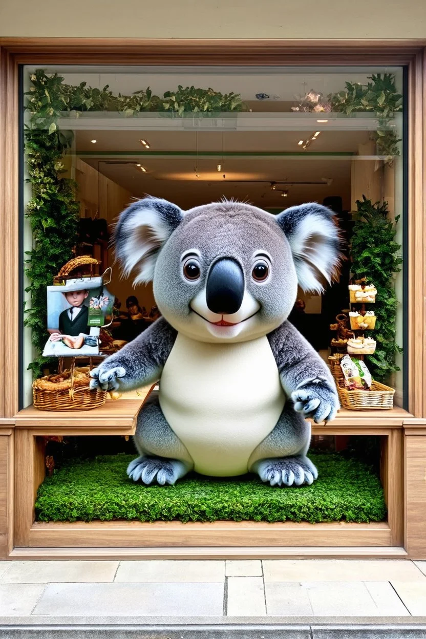 a koala-themed retail window display