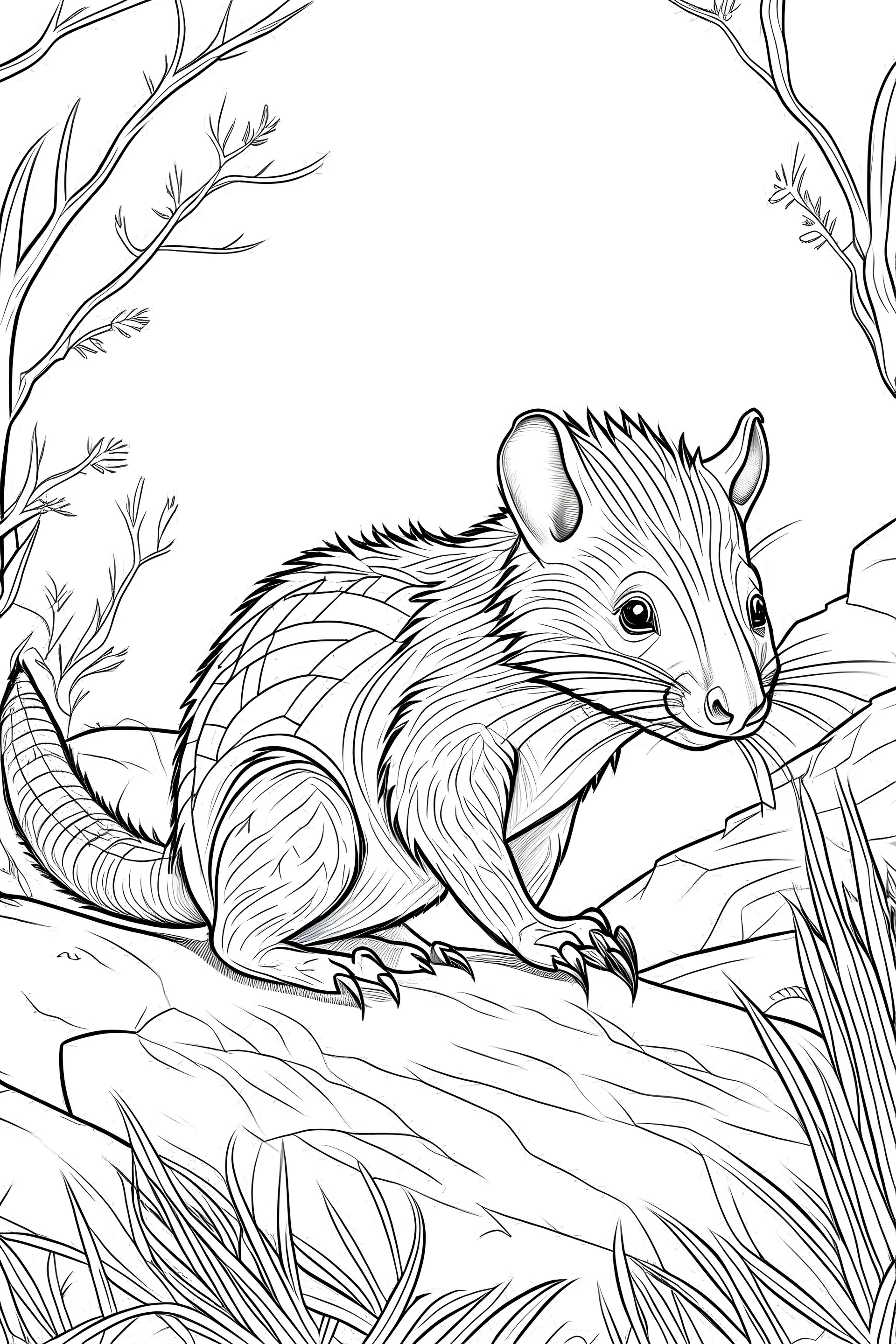 outline art for cute numbat coloring pages with caves, white background, sketch style, full body, only use outline, mandala style, clean line art, white background, no black shadows and clear and well
