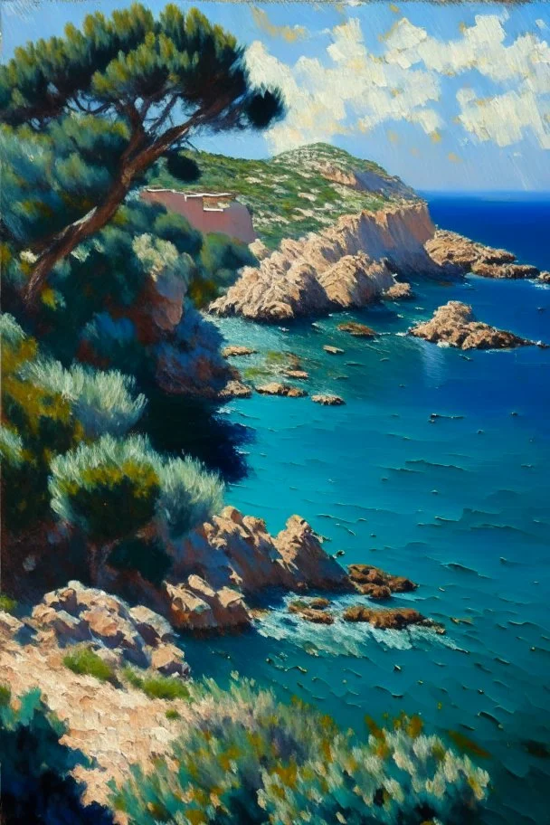 Ibiza landscape oil painting, detailed Claude Monet, detailed