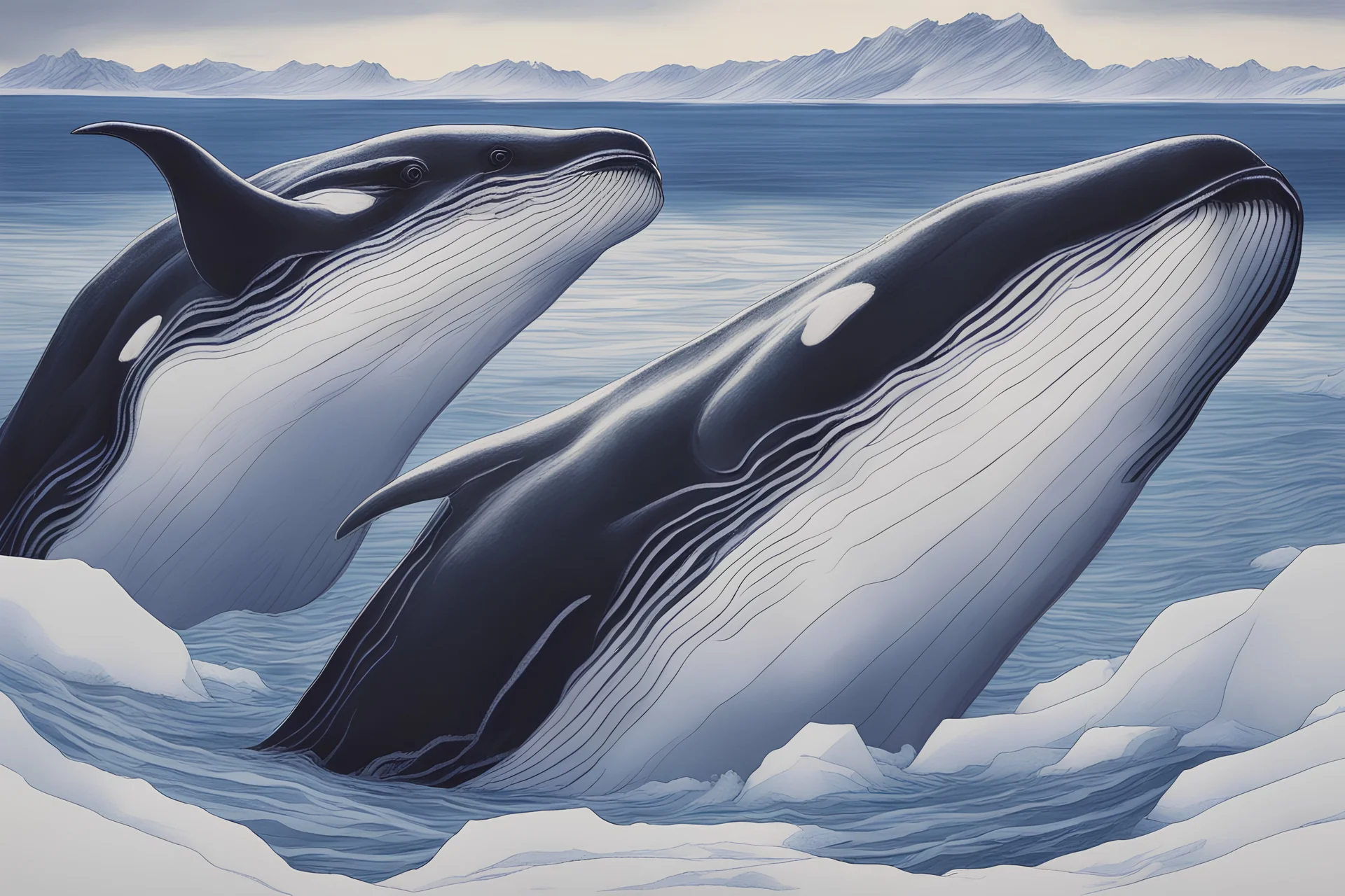 antarctic ocean humpback whale style of hideaki anno moonlit