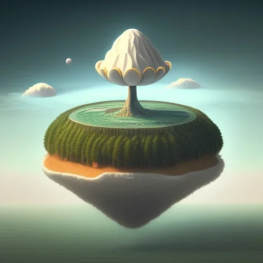 100mm photo of isometric floating island in the sky, surreal coffee bean, intricate, high detail, behance, microworlds smooth, macro sharp focus, centered