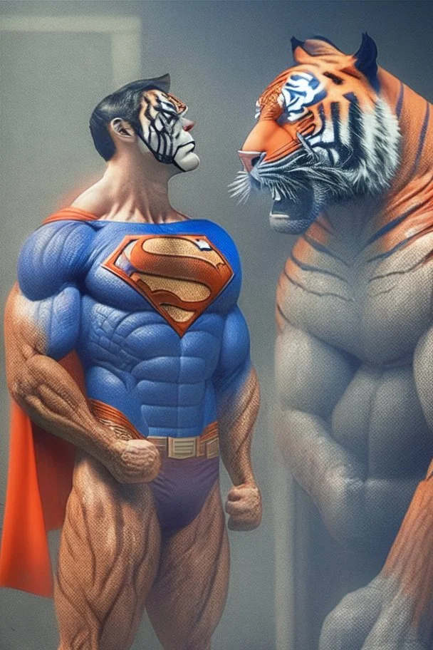 A picture of a talking tiger in the form of a superman, a professional, high JPEG image