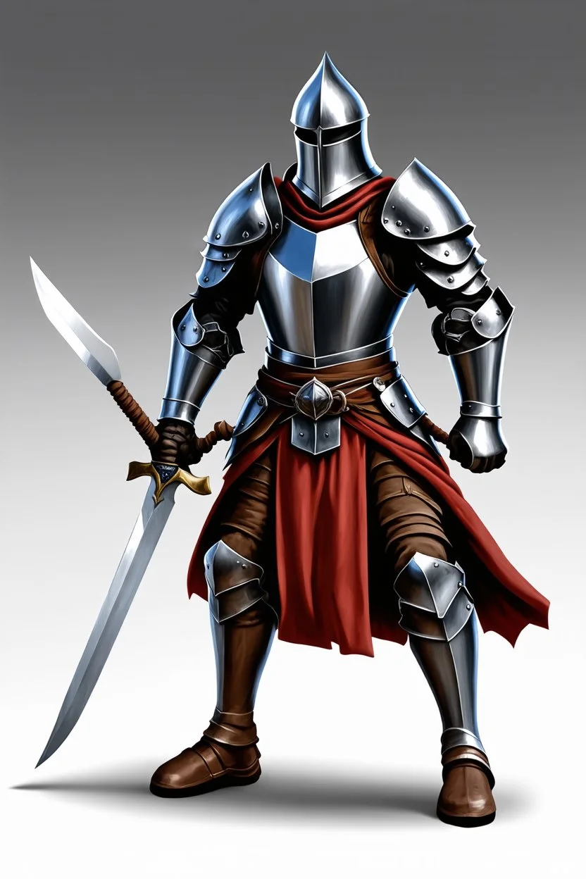 A knight in leather armor, with strategically placed metal armor, wielding a sword and a swordbreaker