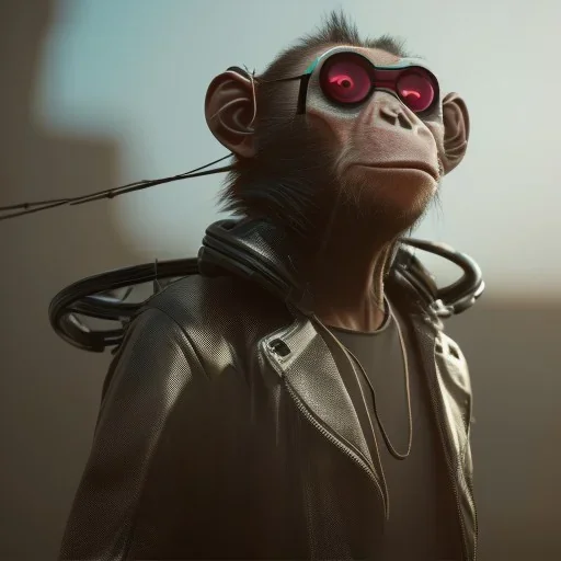 Cyberpunk outfit cyborg monkey unreal 5, octane render,cinema4d, dynamic lighting, dramatic lighting, 4k, redshift render, highly detailed, hyper realistic, in space