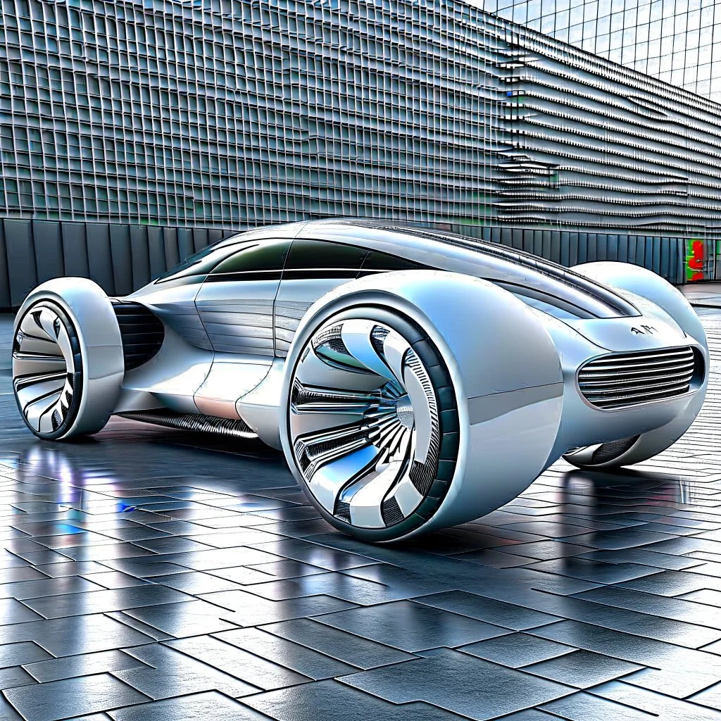 A concept car that has only three wheels. The rear wheel is in the middle.