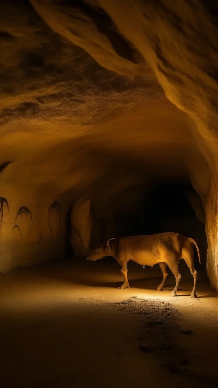 A light brown cave designed in cave paintings