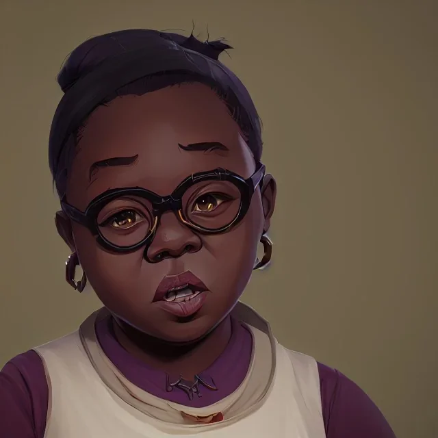 Portrait of a little fat 9 year old African witch girl with glasses by Nick Harris