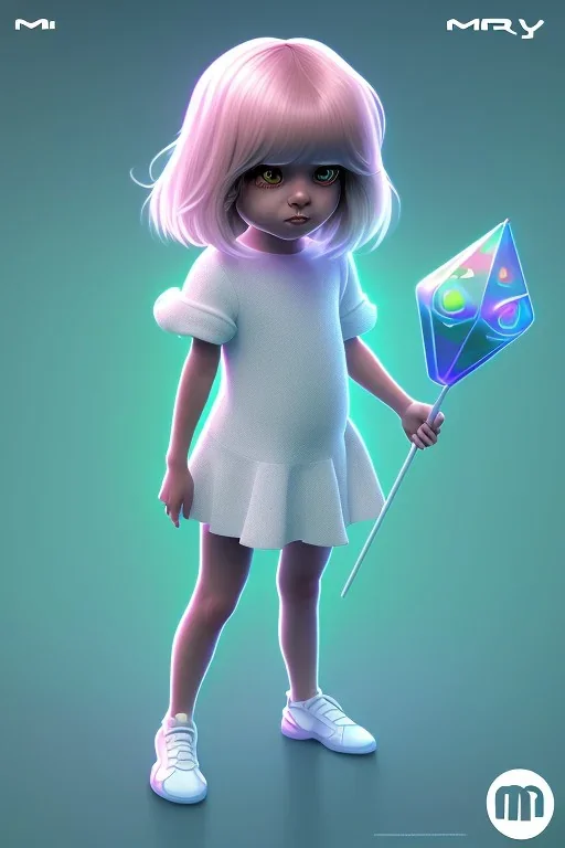 isometric clean art of super cute child girl who can use magic, soft lighting, soft pastel gradients, high definition, 3d icon clay render, blender 3d