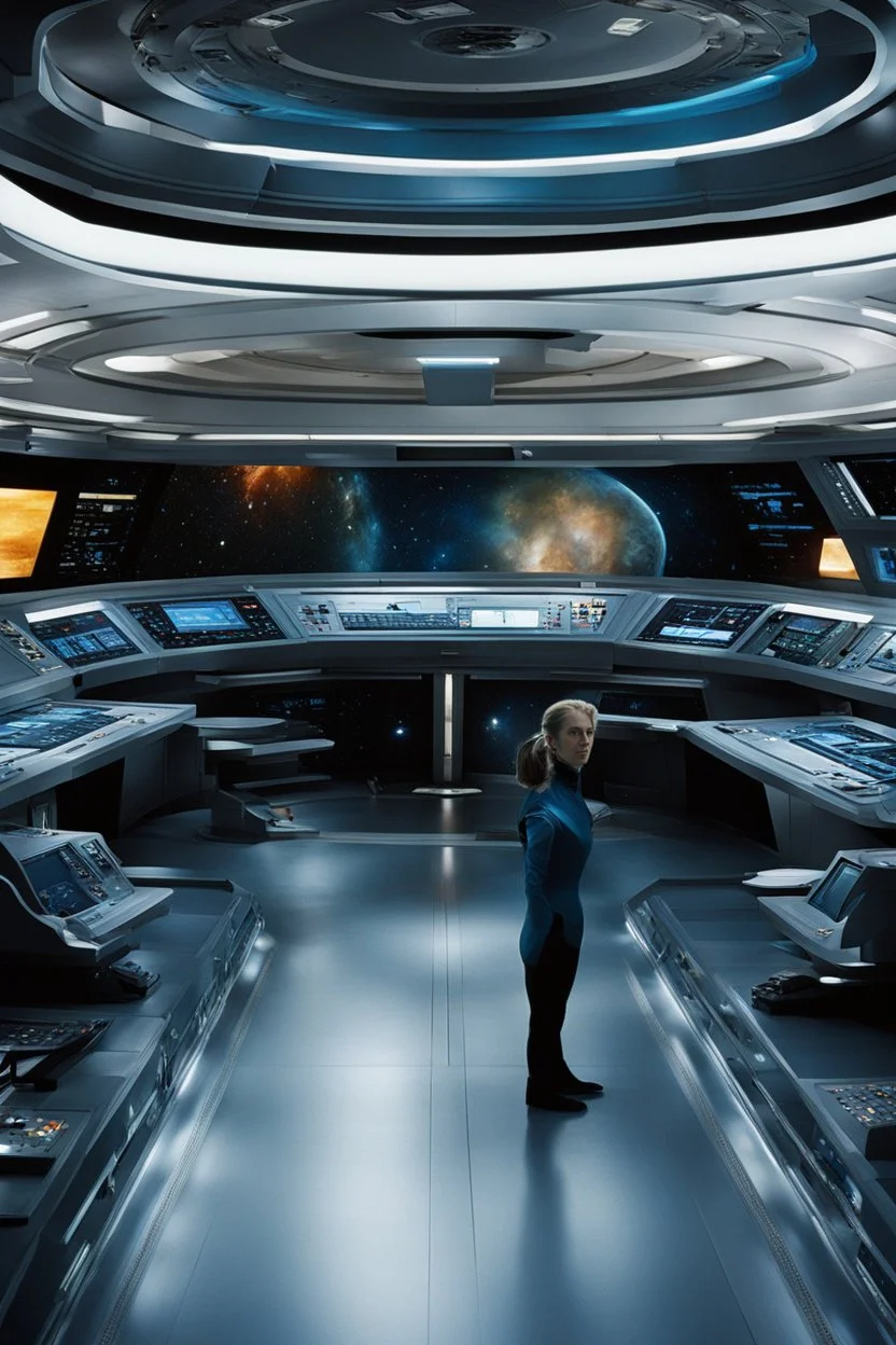 [Star Trek] The BRIDGE of the USS Enterprise hums with activity as crew members diligently go about their duties. Amidst the controlled chaos, GILLIAN ANDERSON, a brilliant astrophysicist with a sharp intellect, and CHARLIZE THERON, a skilled xenobiologist with a keen eye for detail, stand together on the deck. Gillian's eyes sparkle with intellectual curiosity as she gazes at the starry expanse beyond the viewports. Charlize leans in, her interest piqued by Gillian's words. They engage in an an