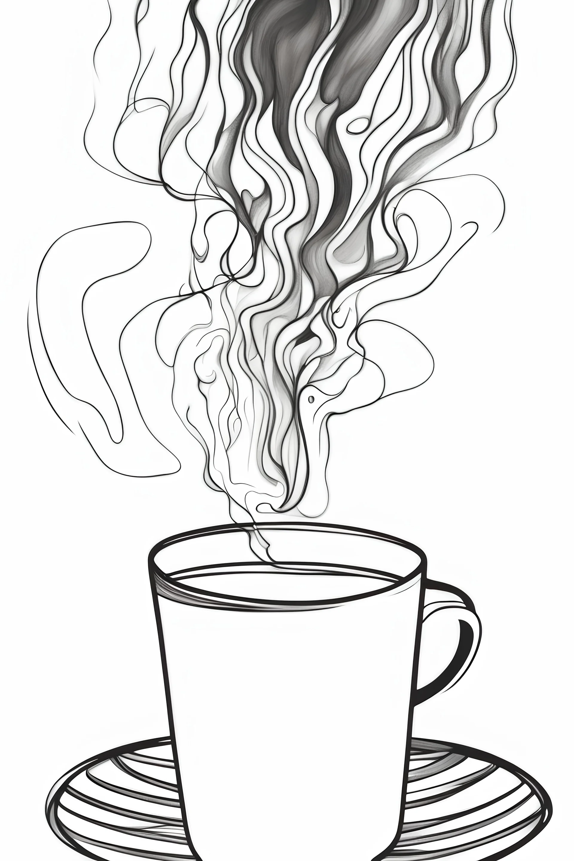 A minimalism drawing one line coffee cup with the aroma vape turning in to a abstract outline of a male face black ink on white background