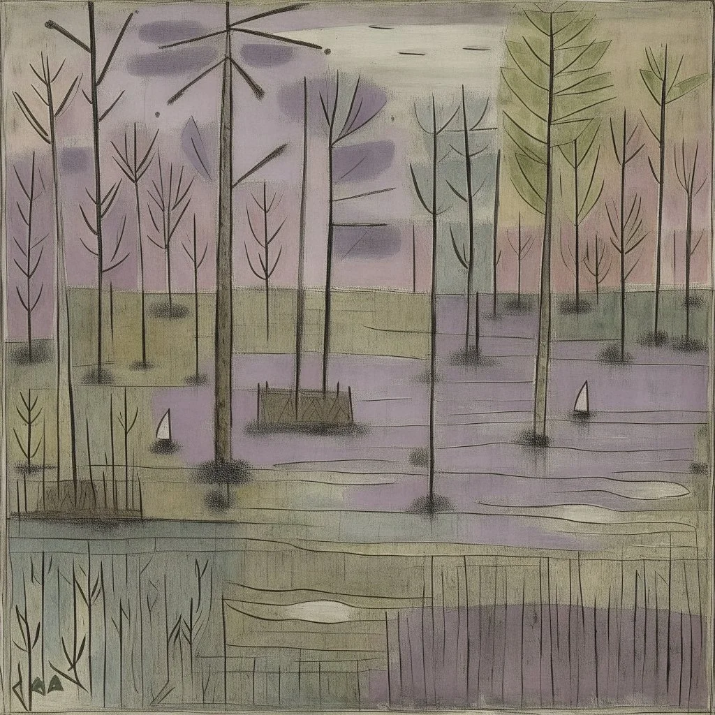 A grayish purple swamp painted by Paul Klee