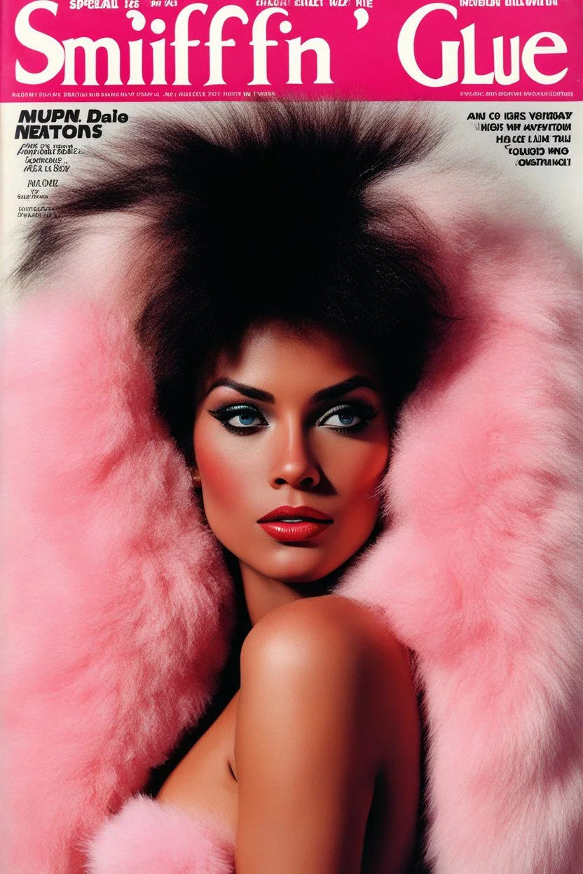 SNIFFIN’ GLUE magazine high res photo cover by Elmut Newton: special issue #42 (Rare April 1980) nude modeling magazines on pink fluffy fur supermodels: youthful Angela Davis