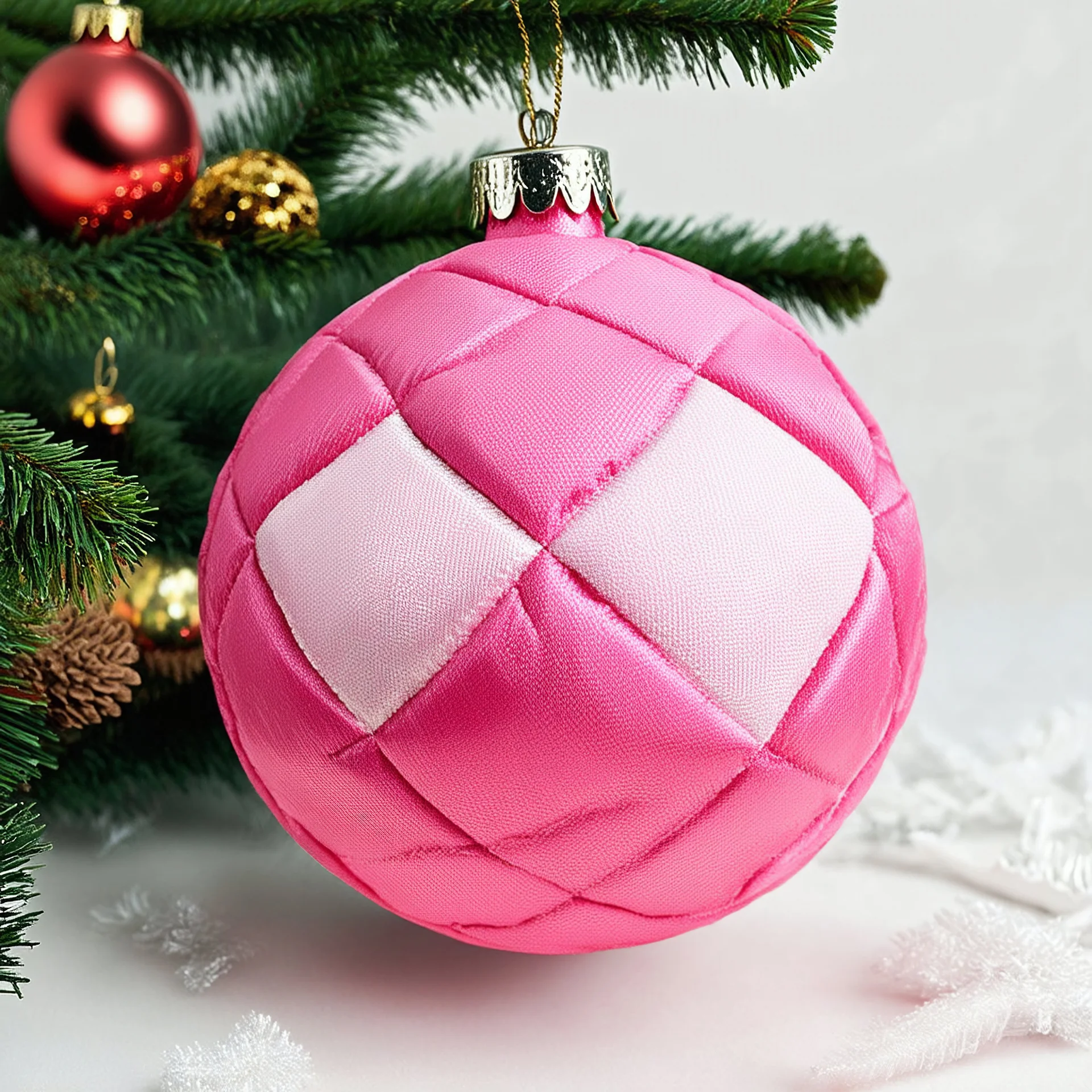 boule de Noël en tissu matelassé rose