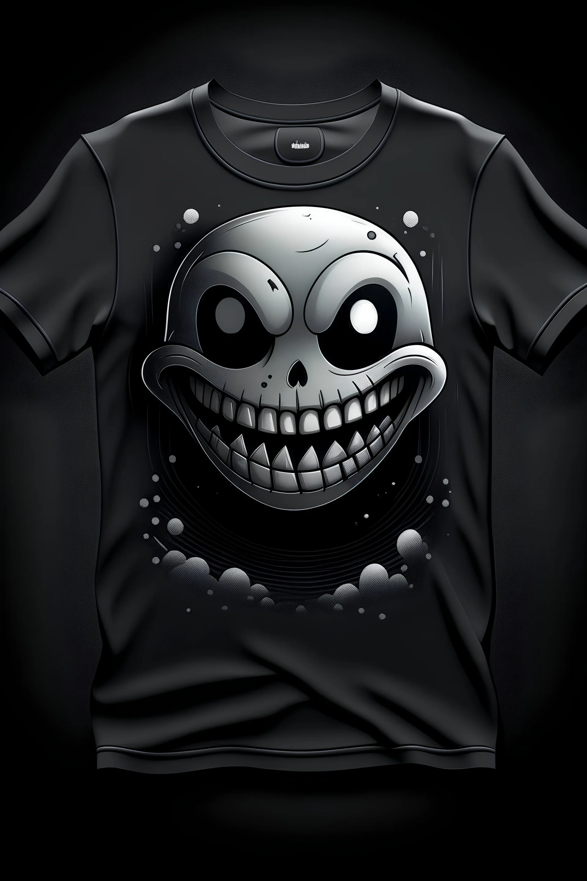 Uma camiseta com uma estampa do emoji smile macabra da marca SDLEKS