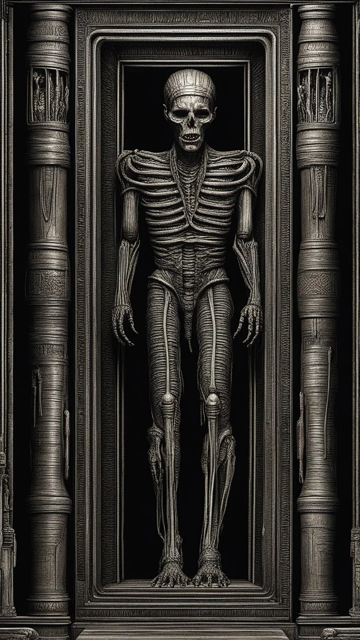 The mummy laying in his death chamber Howling in giger style