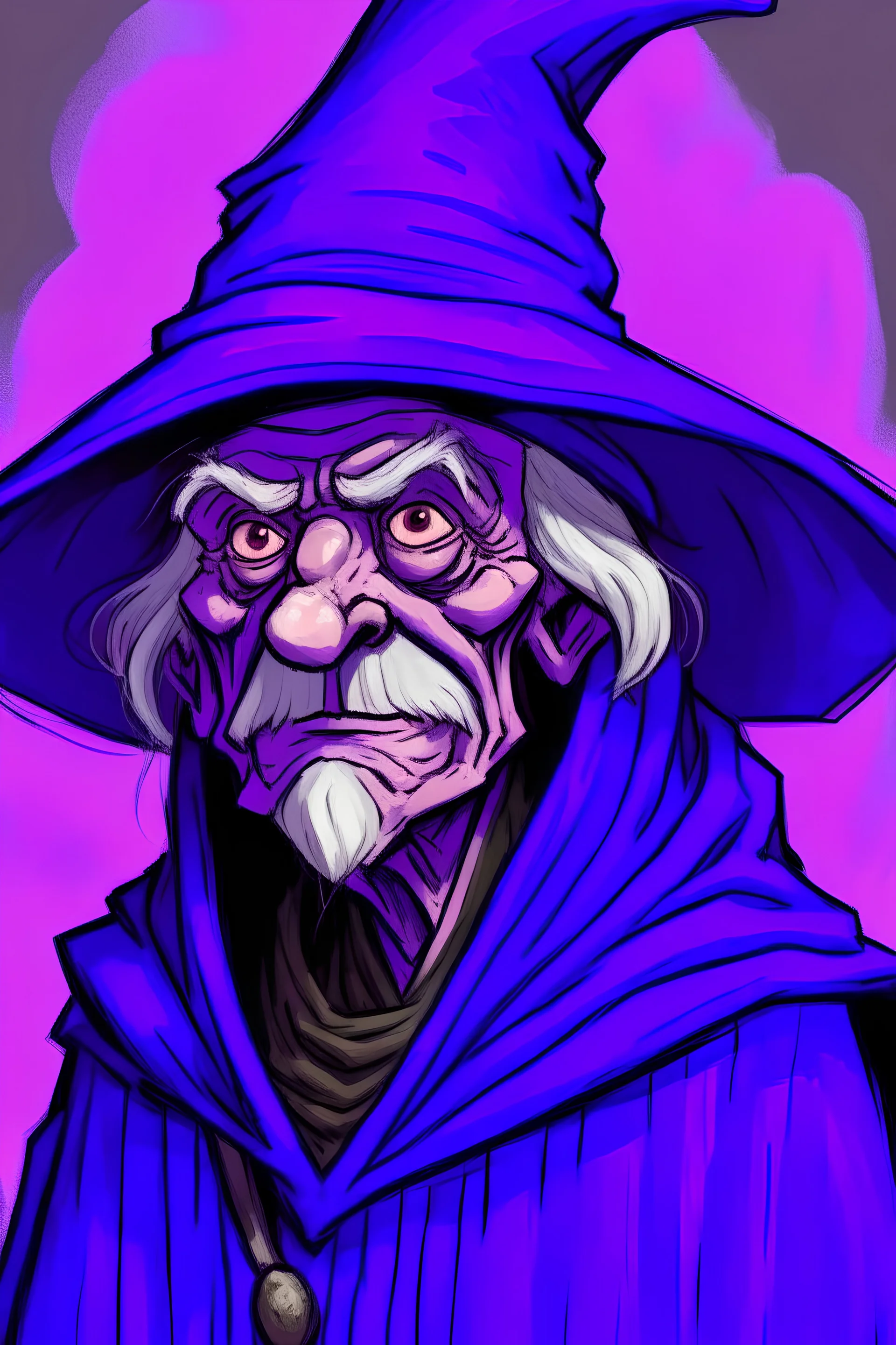 A witch, an old grandfather, with a purple hue.