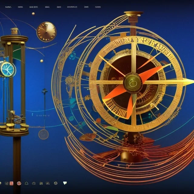 Rainmeter Skin for the Steampunk Orrery and Clock. Blue, red, yellow, green, pink colors