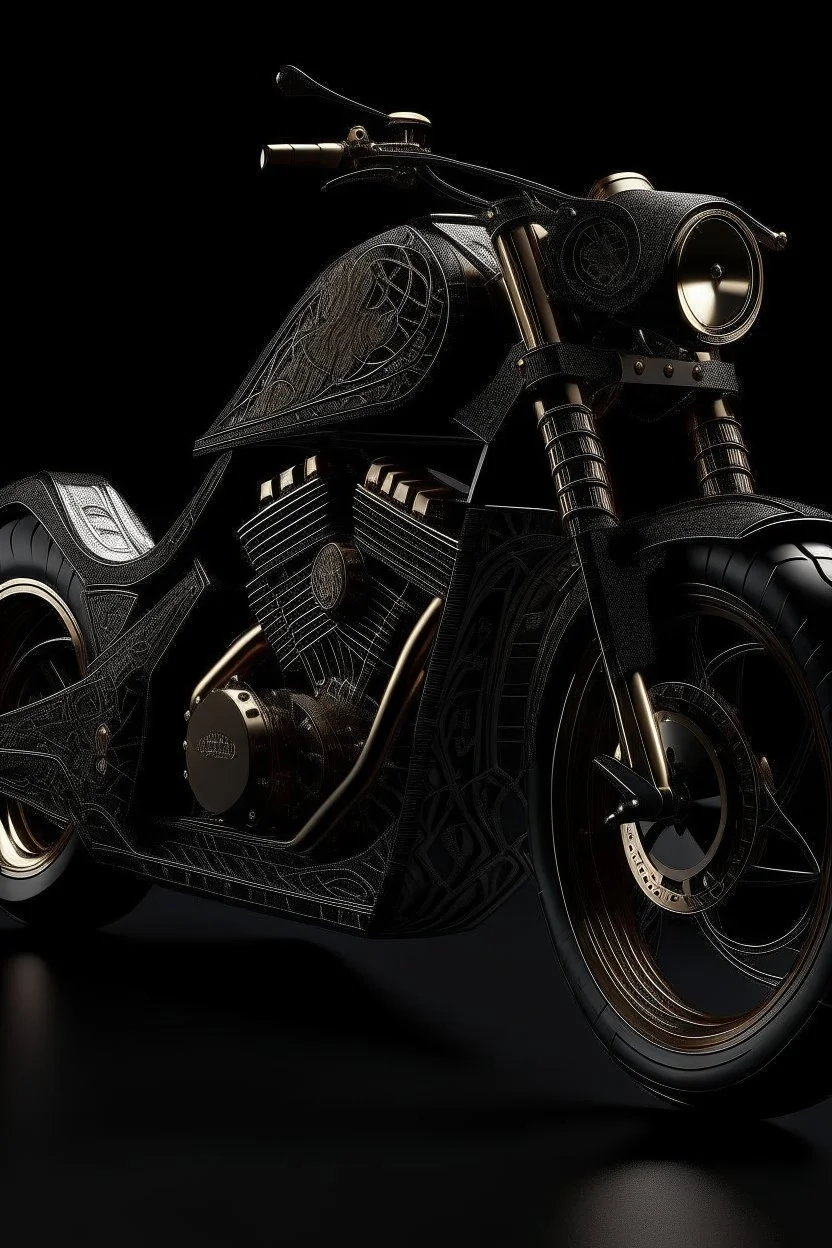 Luxury black motorcycle engraved with black gold