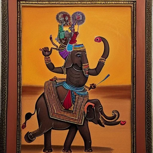 african god riding an indian elephant painting