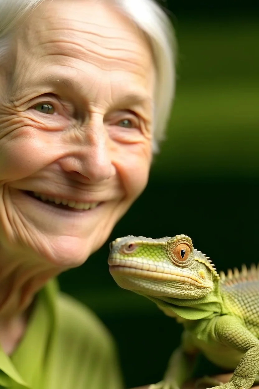 woman of early retirement age with the smile of a lizard