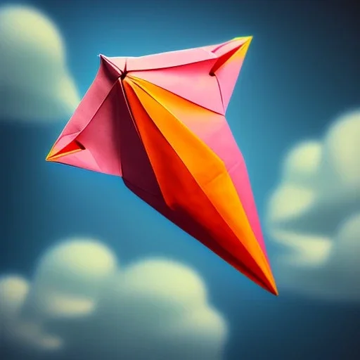 colorful origami plane in the clouds