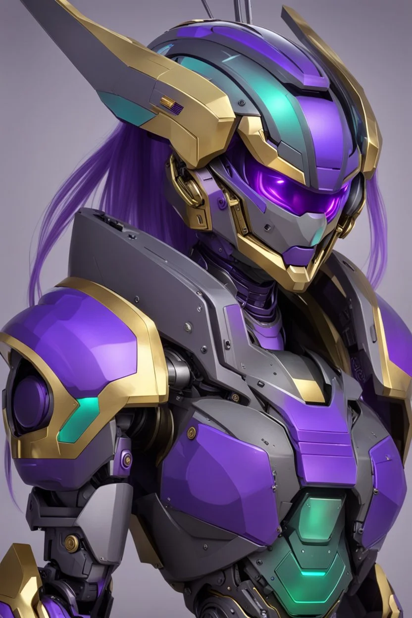 Human Like Cyborg, Royal purple and Gold, Combat Robot, Dangerous, Strong, Magic