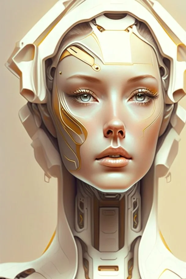 Portrait of a robotic woman, creamy colors,