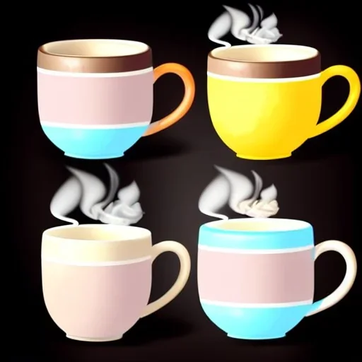 cartoon pencil sketched little coffee mugs with smoke, pastel background, seamless texture, trending on artstation, 4k