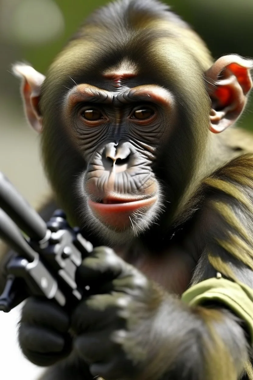 Show me angry monkey, but this monkey has in left hand AK - 47.