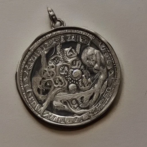 pendant in a form of two conjoined silver coins, watercolor, large strokes, illustration, fantasy