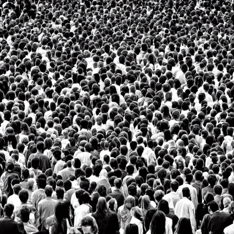 full colour man in black and white crowd,