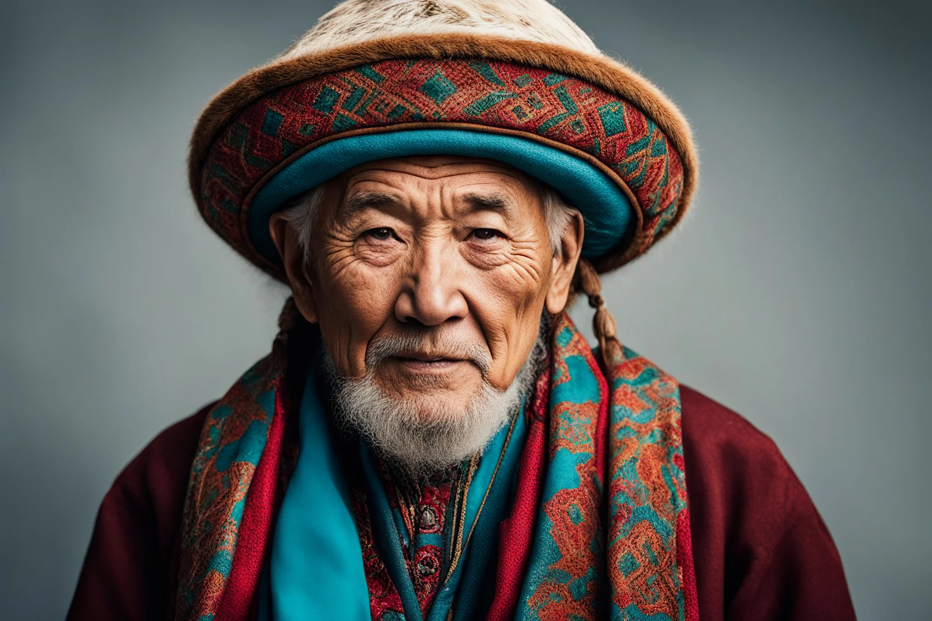 Old man in Kazakh national men's costume and hat