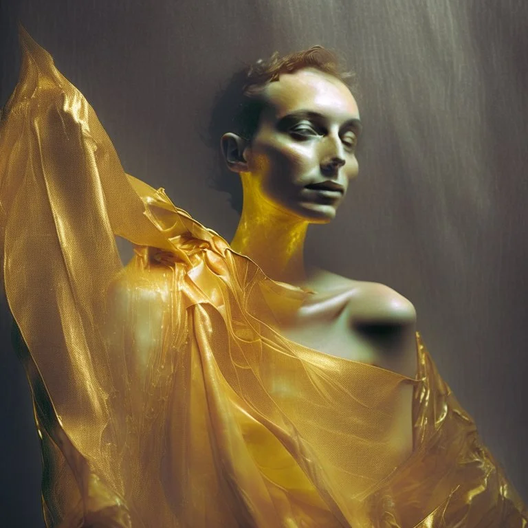 wearing a golden translucent cloth