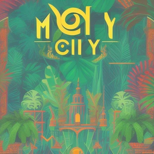 city, tropical, latino, plants, flat design, cover style, 2 colors, graphic