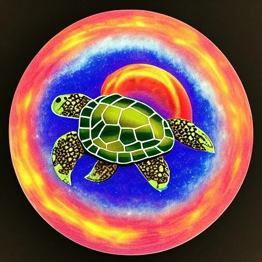 samurai space turtle with a supernova exploding behind