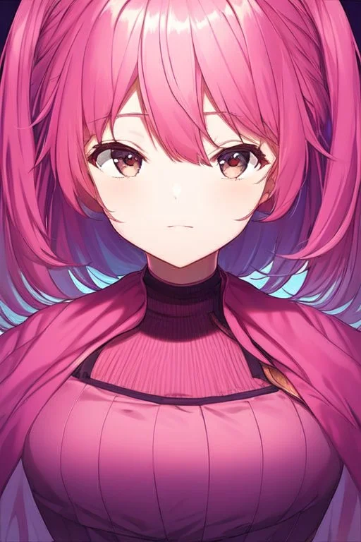 Portrait of a young pink haired anime girl that acts as an AI assistant, no background, facing the camera