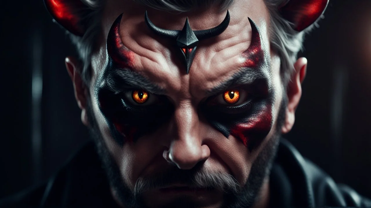 portrait homme satanique avec des yeux de chat photorealiste 4k