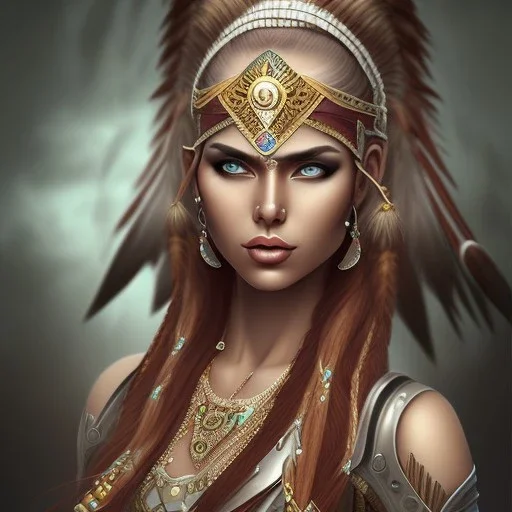 fantasy setting, indian woman, half-hawk haircut