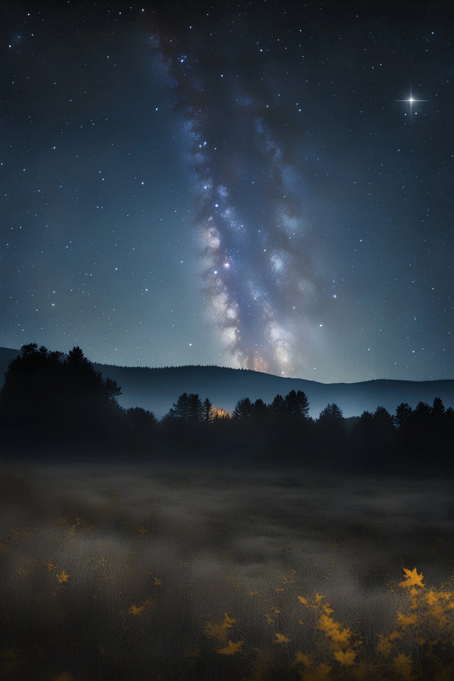 starry night in a pasture during fall