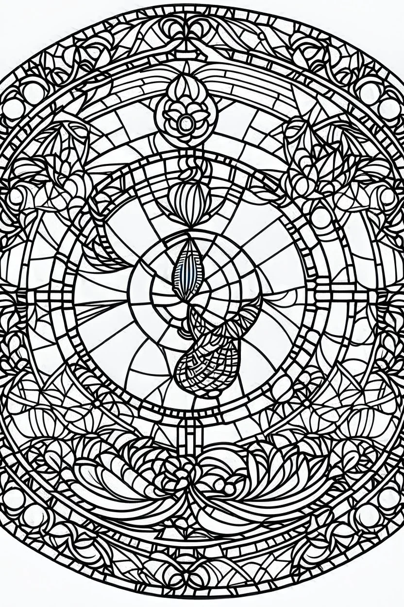 kids coloring page, stained glass window, cartoon style, thick lines, very low detail, no shading