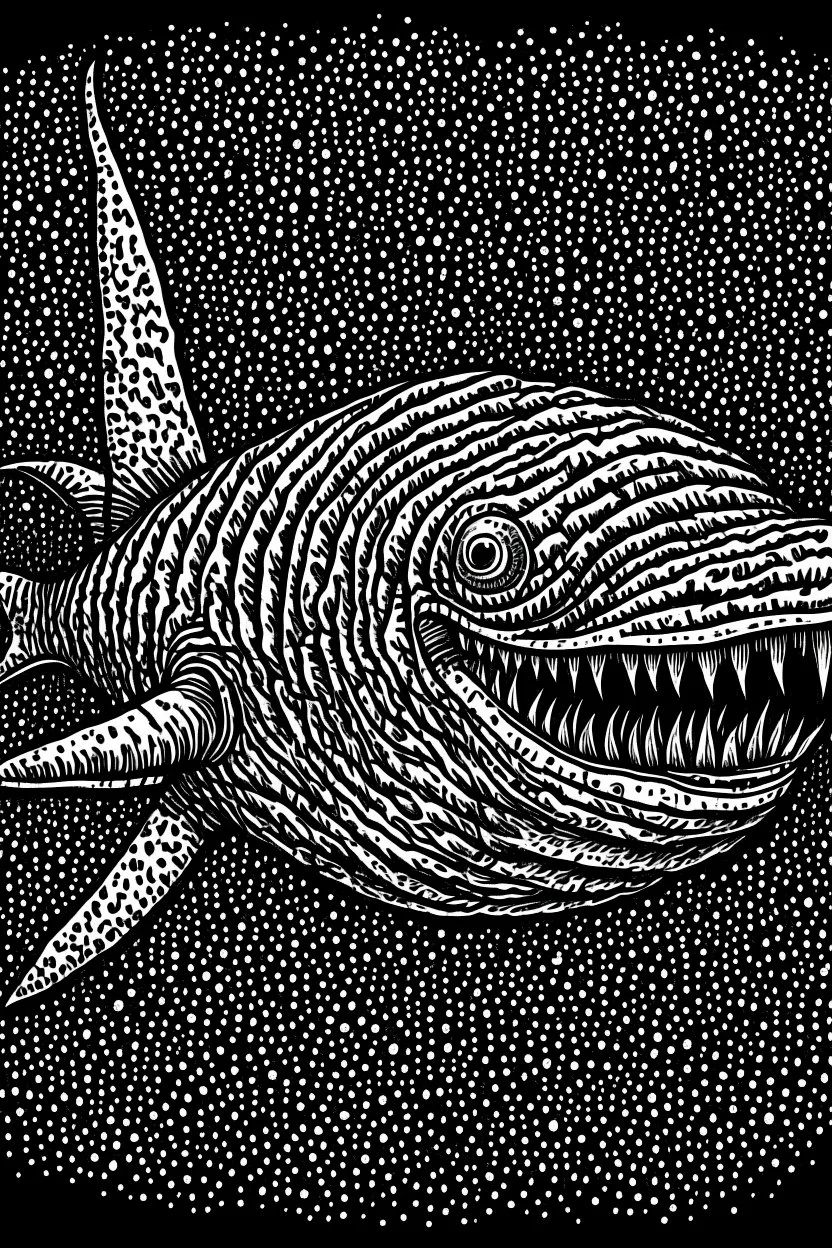 Moth / shark hybrid in the style of "Berserk" manga. B/w.