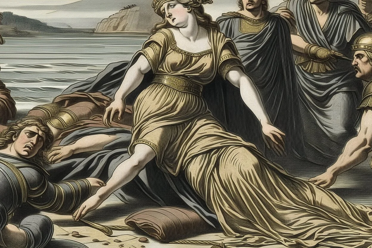 Agrippina reached the shore, Nero's men awaited her, and they mercilessly stabbed her to death stabbed her in the stomach with a dagger