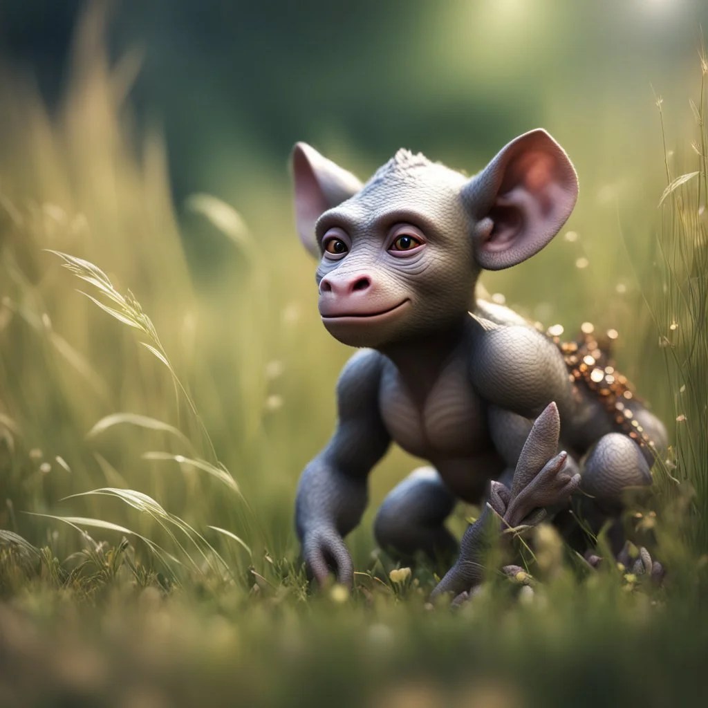 monkey rhino kobold in long grass ,bokeh like f/0.8, tilt-shift lens 8k, high detail, smooth render, down-light, unreal engine