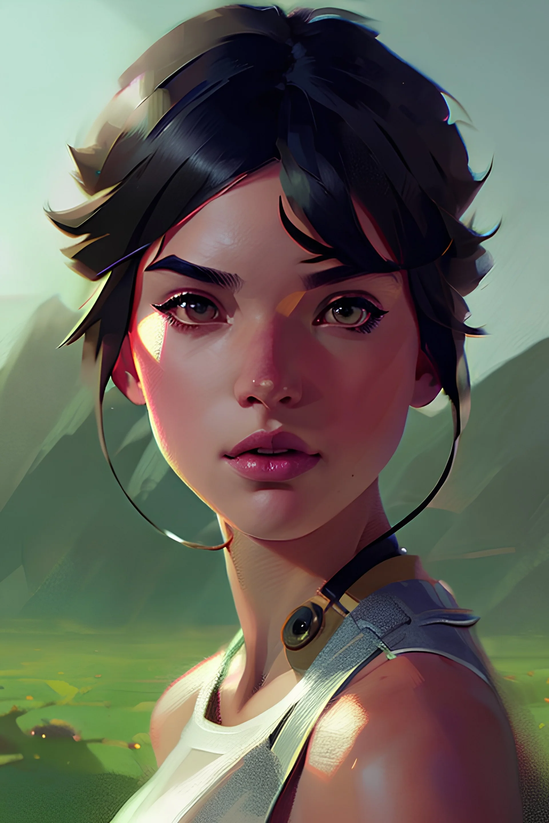 Highly detailed portrait of stunningly beautiful woman, Atey Ghailan, by Loish, by Bryan Lee O'Malley, by Cliff Chiang, by Greg Rutkowski, inspired by image comics, inspired by graphic novel cover art, inspired by nier!! wooden farm color scheme ((farm background)), trending on artstation