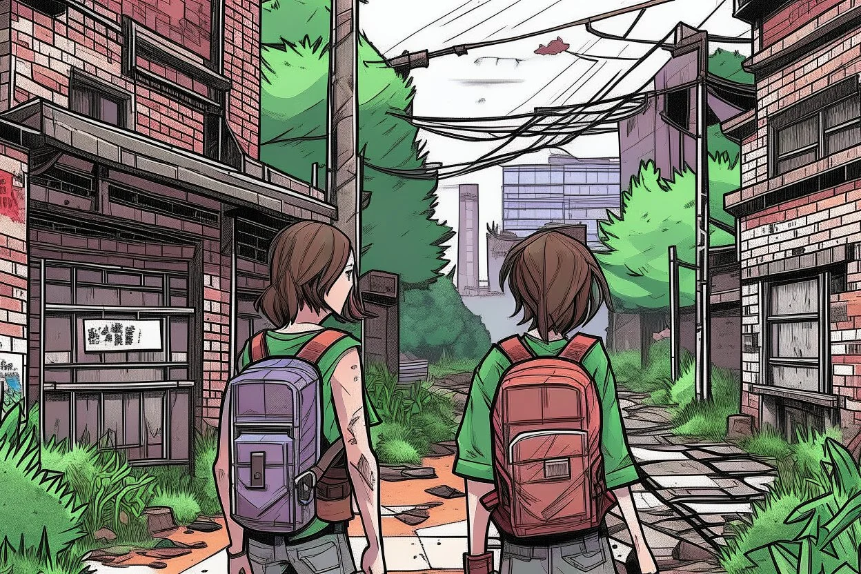 TLOU Town but as a coloured manga style