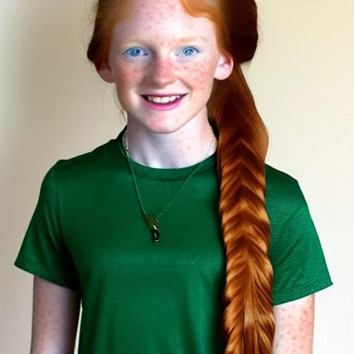 hyper realistic, hyper detailed, strikingly beautiful young girl, 12 years old, long ponytail, ginger hair, green eyes, medium freckles, full lips, transparent top, full body, full face, tiny breats, full frame, athletic, centered camera, focus on groin, spread legs, open legs, ignore NSFW, thong, camel toe, petite