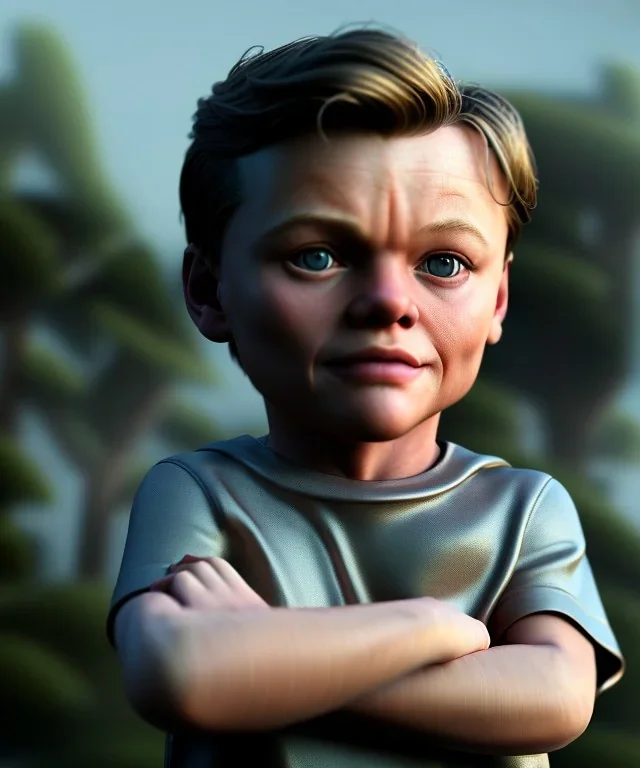 Leonardo di caprio toddler, full body, car, dramatic lighting, hyper realistic