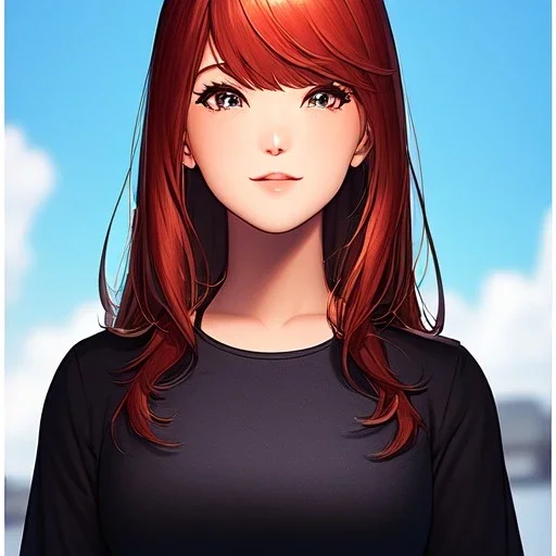 redhead woman, casual clotting, realistic, HD4k, watery cloud background, close up shot,