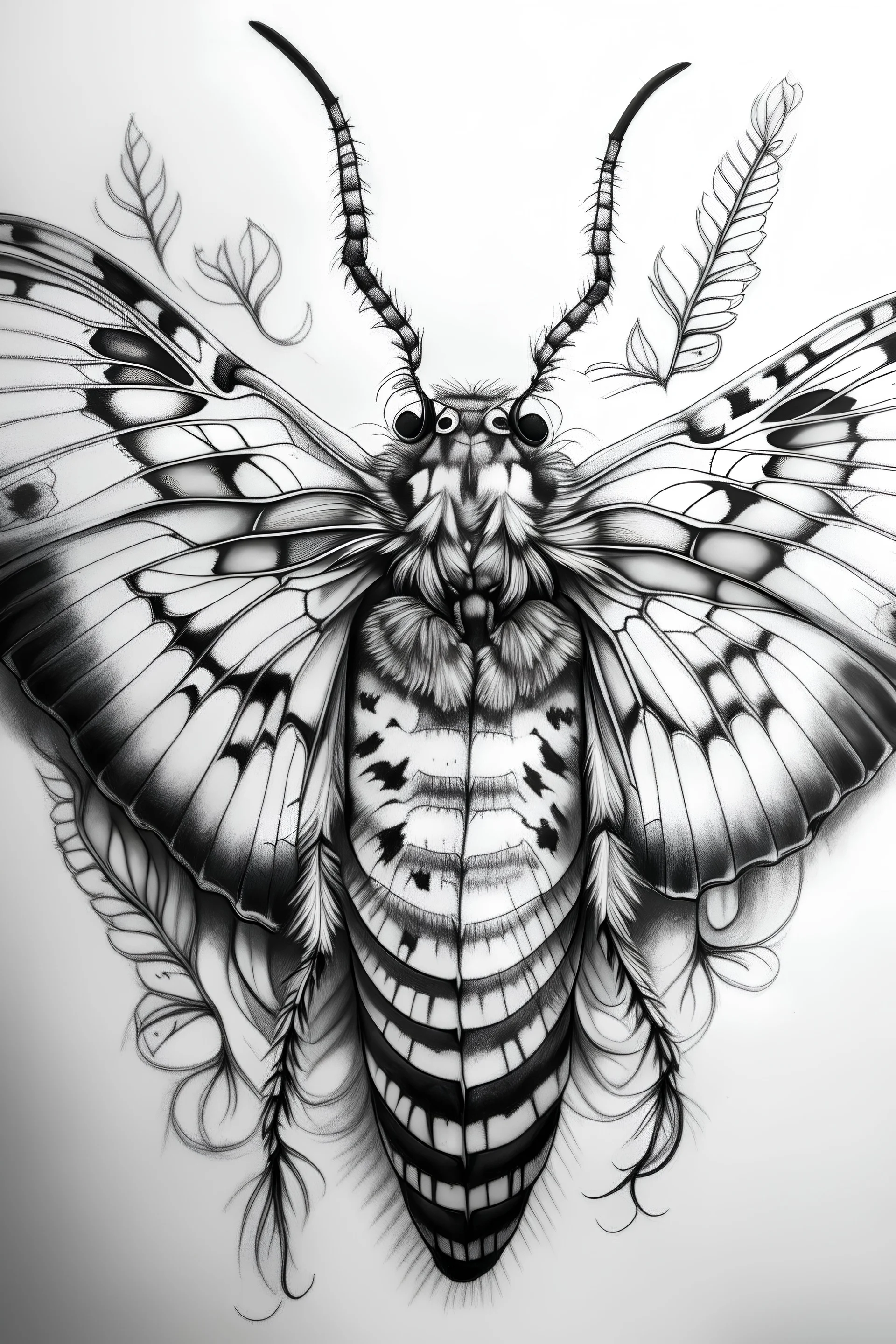 beautiful black and white realistic moth sketch